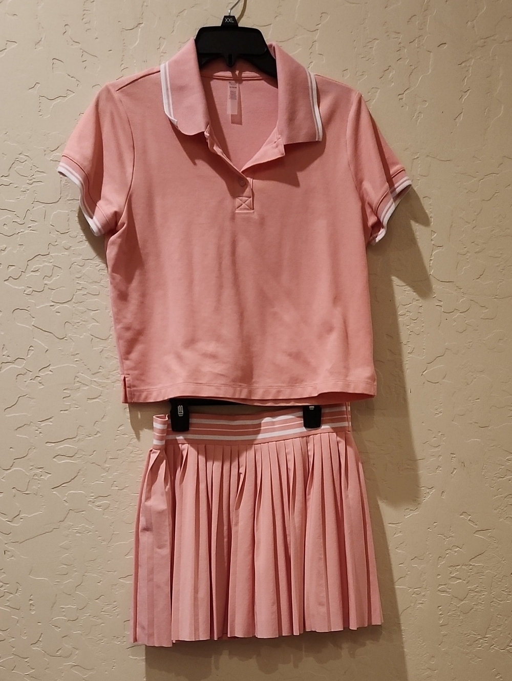 Beyond Yoga Pink Polo Top and Pleated Skirt Set
